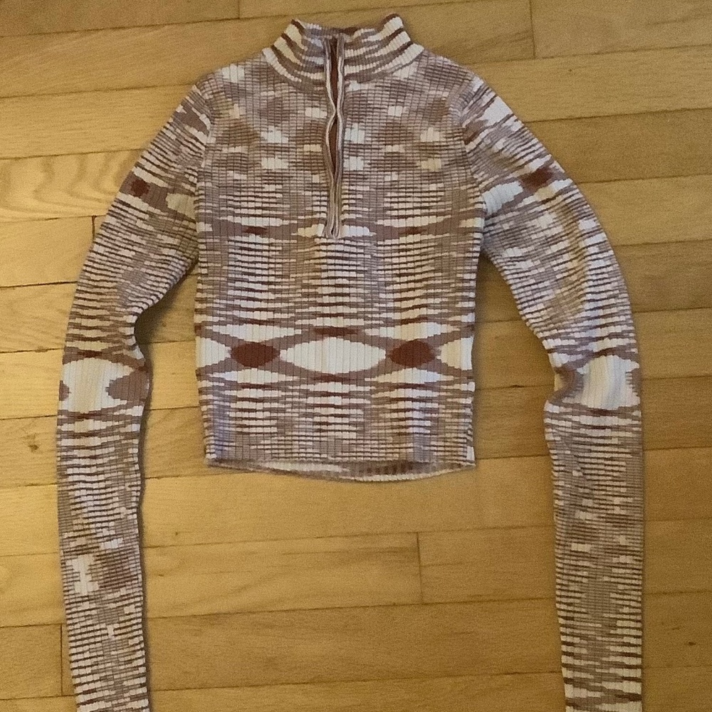 Altar’d State Brown and Cream Striped Crop Top Size: XS